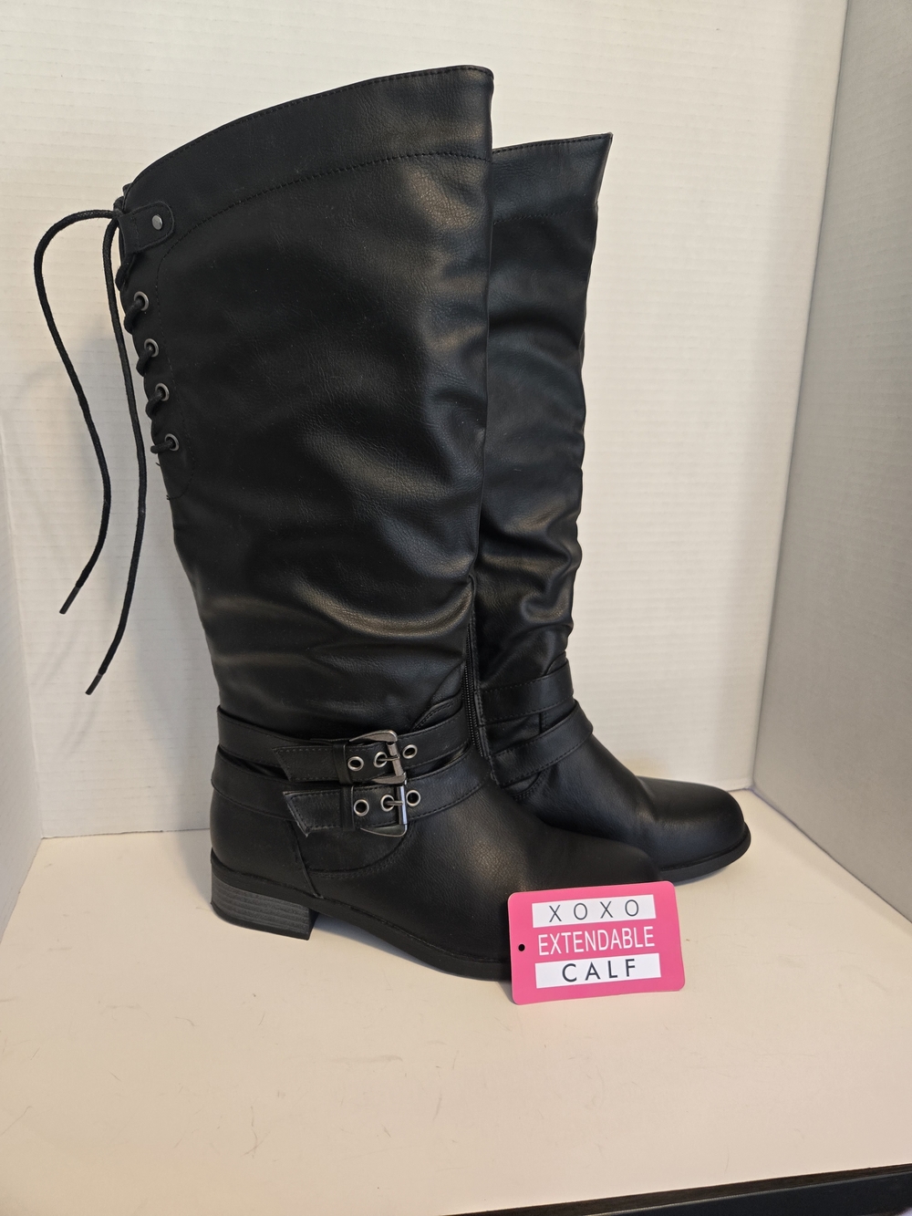 XOXO Black Knee-High Lace-Back Riding Boots 6 1/2 M